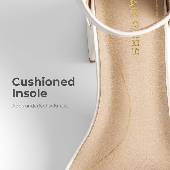 Dream Pairs Women's White/Pu Open Toe Chunky Block Heel Ankle Strap Sandals - Picture 5 of 8